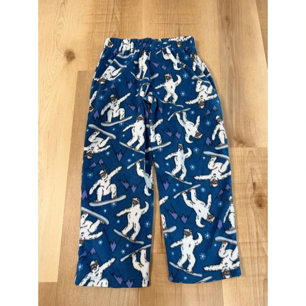 Holiday Time Kids XS 4-5 Blue Snowboarding Yeti Fleece Pajama Pants Sleepwear